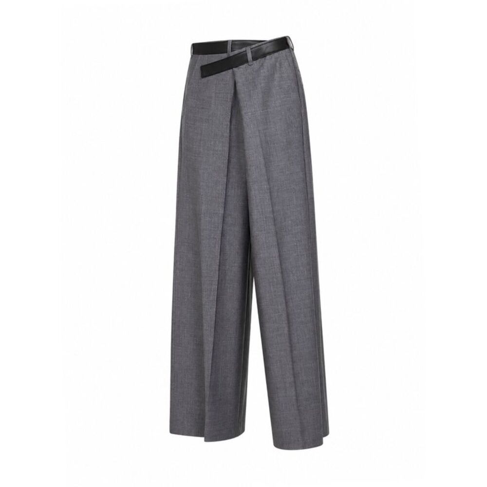 Darkpark Women Grey Gaia Wool Wide-Leg Trousers With Belt
